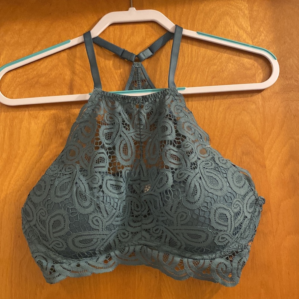 Victoria's Secret PINK Push- Up Lace Halter Bralette - Dark Teal